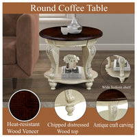 22'' Retro Round End Table – Solid Wood With Shelf, Easy Assembly