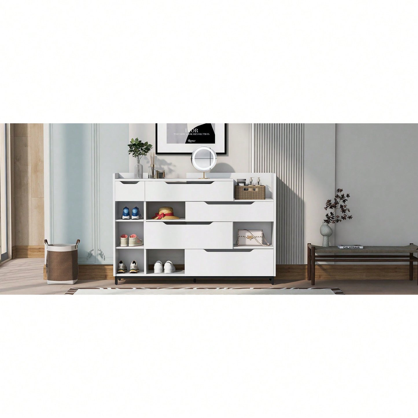 7-Shelf Shoe Cabinet With 5 Drawers, Modern Shoe Storage Organizer Cabinet For Entryway, Hallway, Living Room