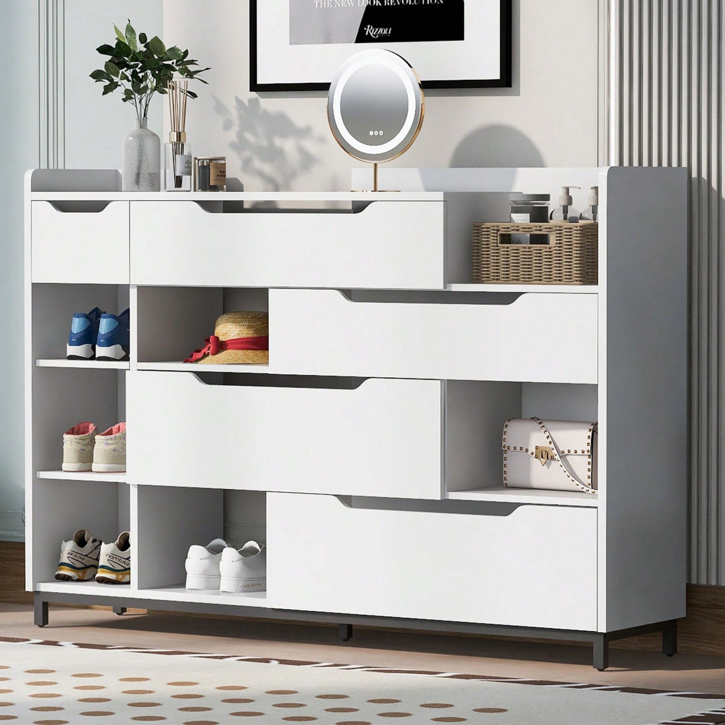 7-Shelf Shoe Cabinet With 5 Drawers, Modern Shoe Storage Organizer Cabinet For Entryway, Hallway, Living Room