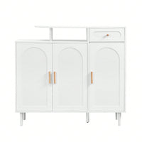 Elegant Cream Shoe Cabinet with Arched Doors and Drawer Adjustable Shelves Solid Wood Legs for Entryway Living Room Storage