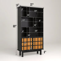 3-Tier Bookcase With Cabinet, Bookshelf With Doors
