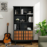 3-Tier Bookcase With Cabinet, Bookshelf With Doors