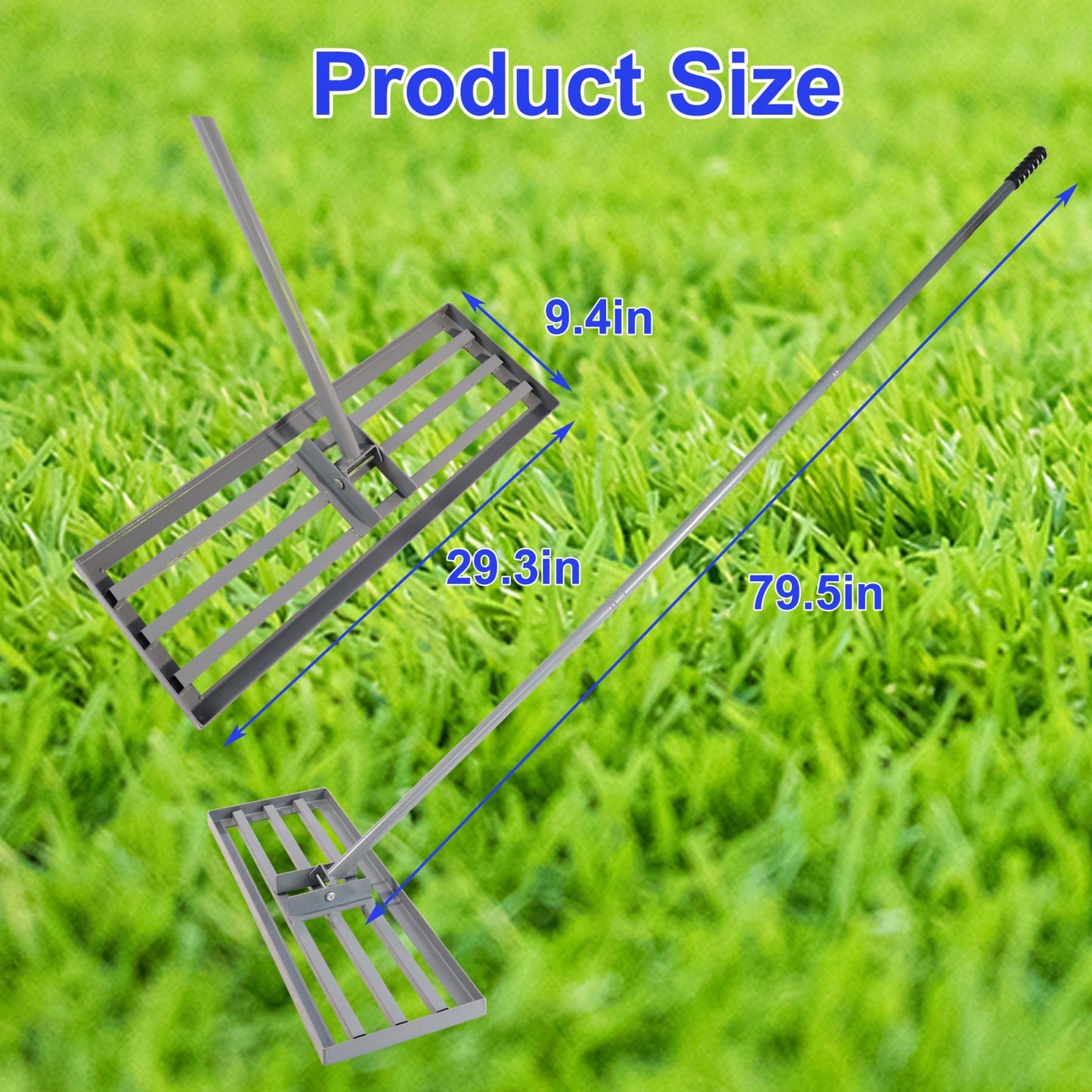 79.5'' Long Handle Heavy Duty Lawn Leveling Rake For Garden Backyard Farmland Golf Course Compost Sand Leveling