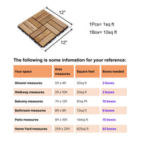 Acacia Wood Interlocking Patio Tiles 12x12 Outdoor Flooring for Balcony Poolside Garden Easy DIY Installation 10 Pack