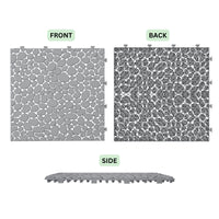 12x12 Interlocking Waterproof Patio Tiles Pack of 24 Heavy Duty Non-Slip Grey Pebble Stone Design for Backyard Balcony Shower