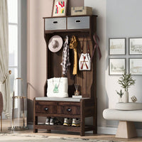 Hall Tree With 6 Hooks And Hinged Lid, Coat Hanger, Entryway Bench, Storage Bench, 3-In-1 Design,For Entrance, Hallway