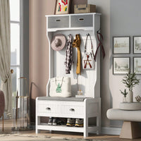 Hall Tree With 6 Hooks And Hinged Lid, Coat Hanger, Entryway Bench, Storage Bench, 3-In-1 Design,For Entrance, Hallway