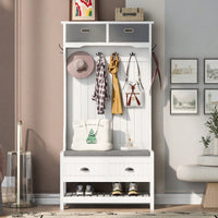 Hall Tree With 6 Hooks And Hinged Lid, Coat Hanger, Entryway Bench, Storage Bench, 3-In-1 Design,For Entrance, Hallway