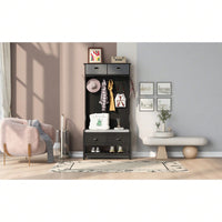 Hall Tree With 6 Hooks And Hinged Lid, Coat Hanger, Entryway Bench, Storage Bench, 3-In-1 Design,For Entrance, Hallway