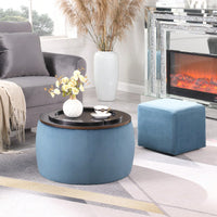 Round Ottoman Set With Storage, 2 In 1 Combination