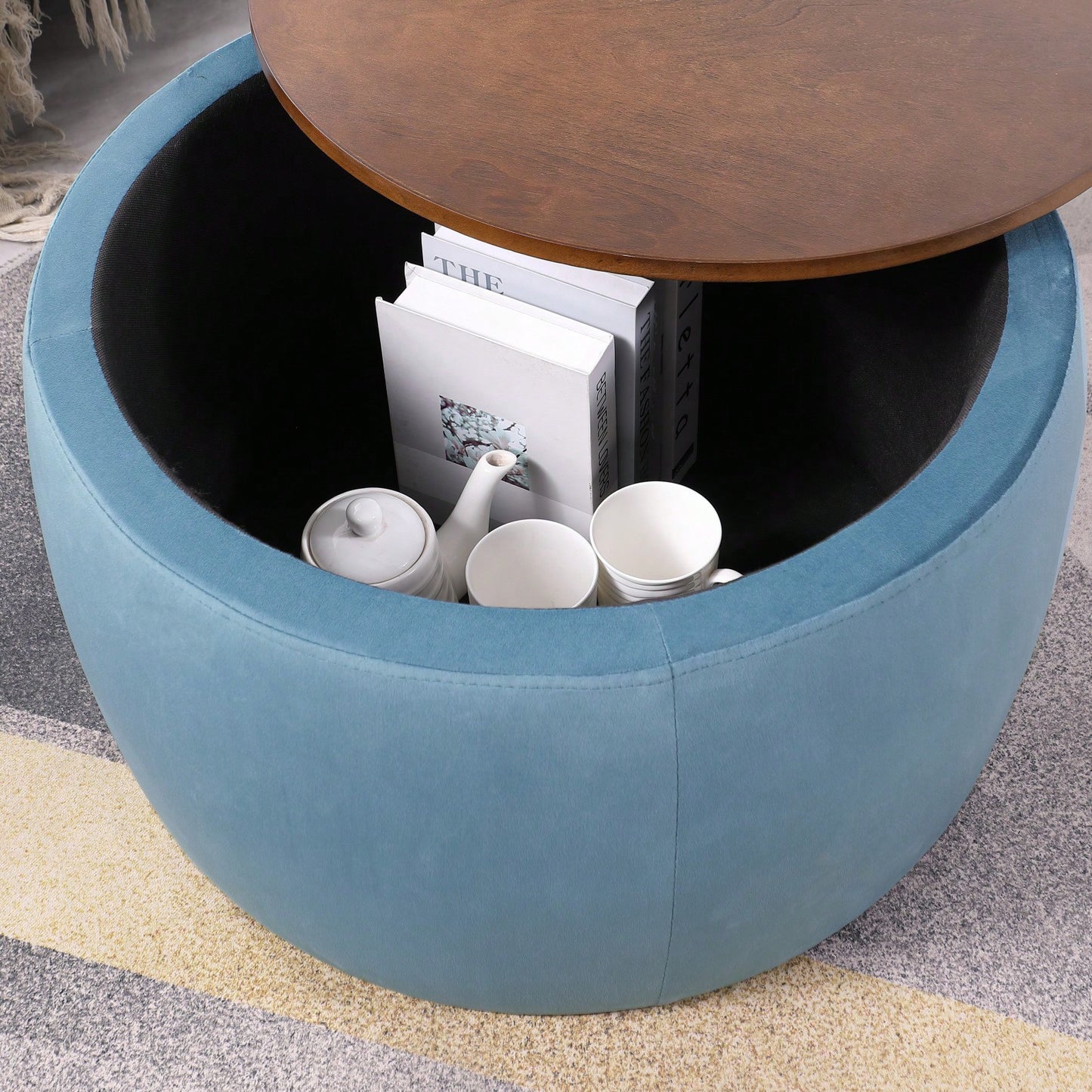 Round Ottoman Set With Storage, 2 In 1 Combination