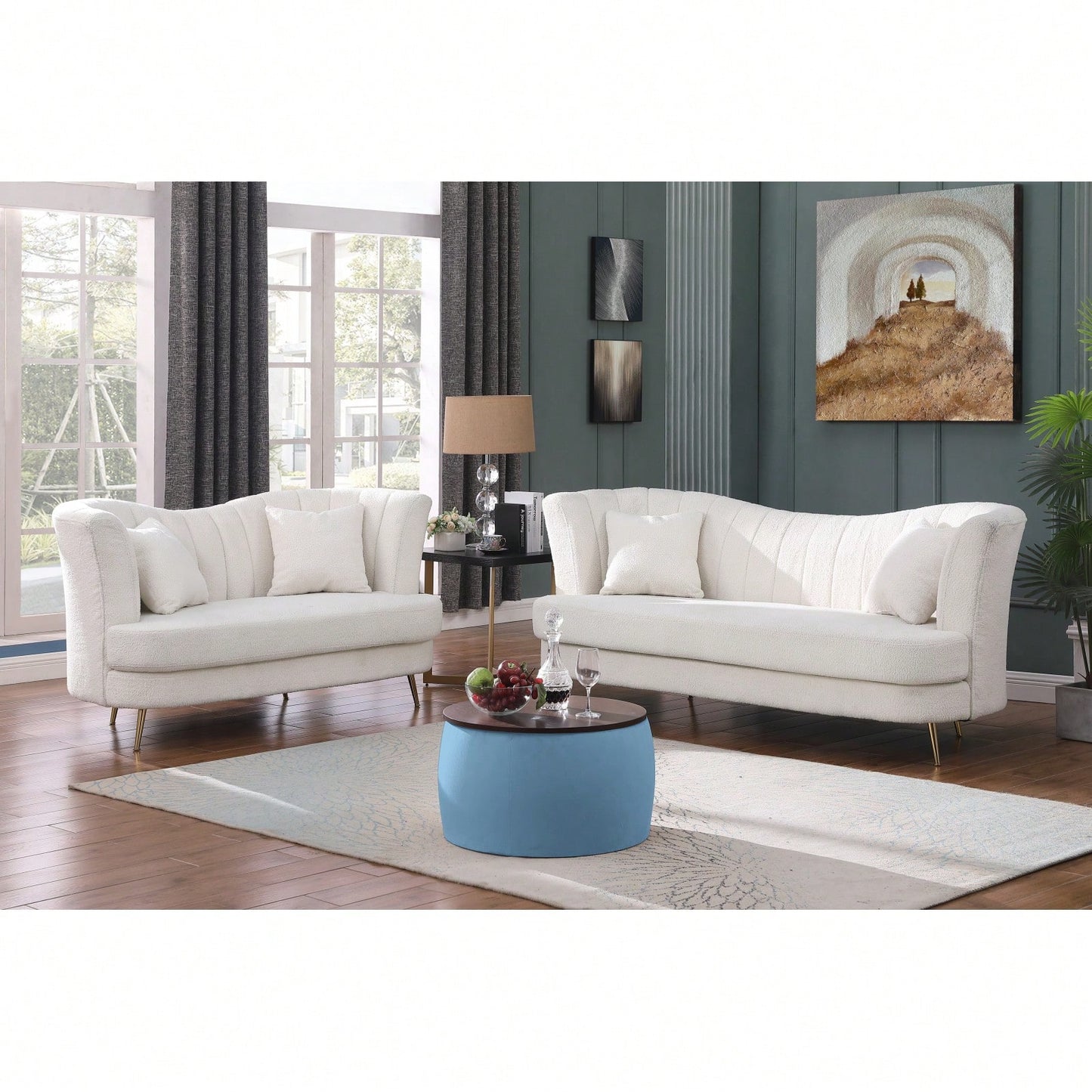 Round Ottoman Set With Storage, 2 In 1 Combination