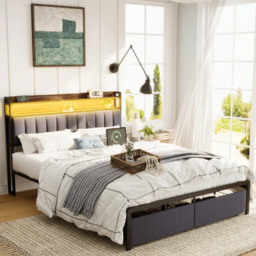 Queen Bed Frame With Storage Headboard And Drawers