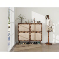 Modern 4-Door Freestanding Shoe Rack With Double-Layer Storage And Pine Legs