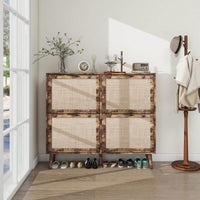 Modern 4-Door Freestanding Shoe Rack With Double-Layer Storage And Pine Legs