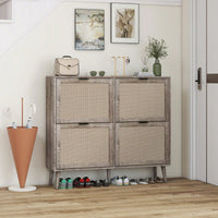 Modern 4-Door Freestanding Shoe Rack With Double-Layer Storage And Pine Legs