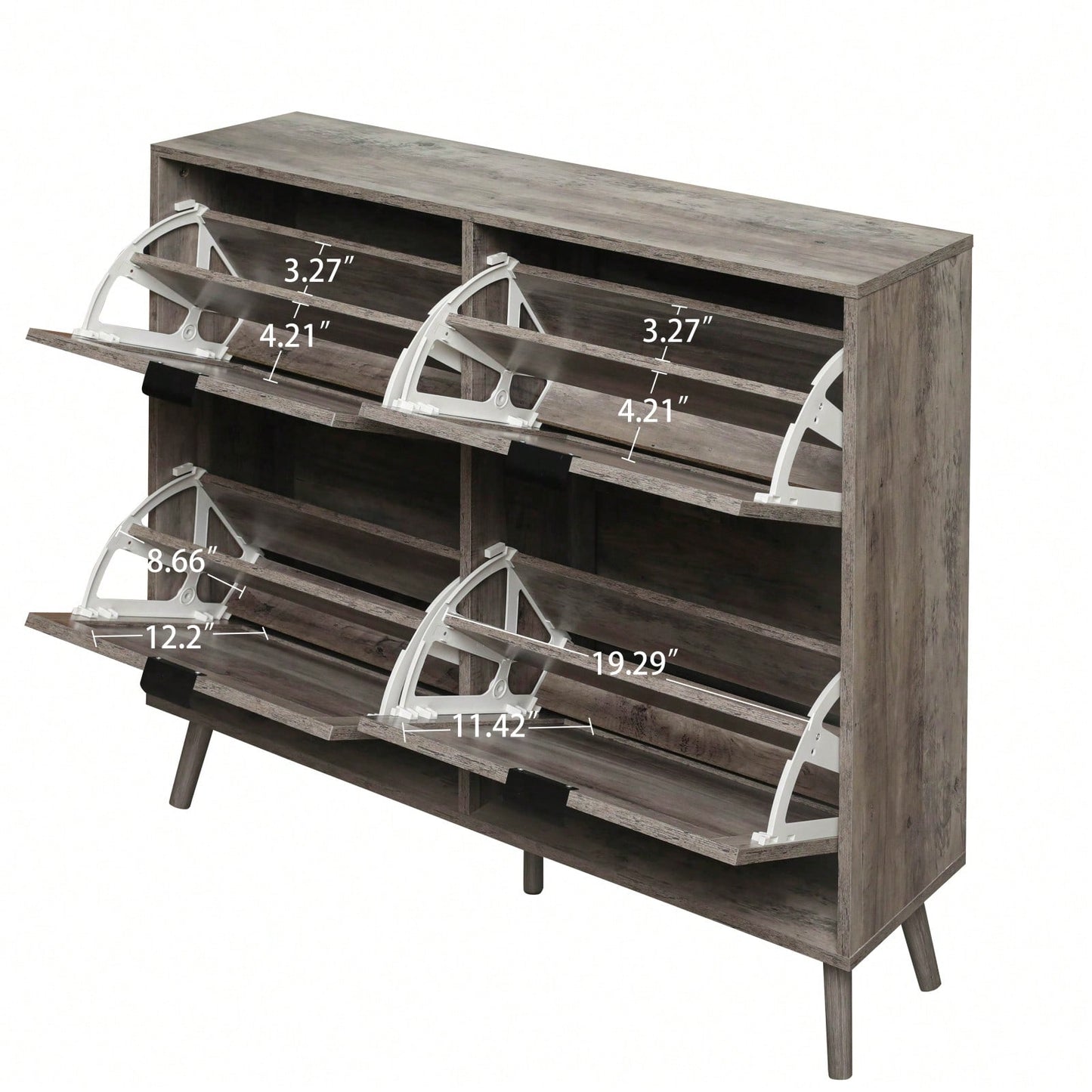 Modern 4-Door Freestanding Shoe Rack With Double-Layer Storage And Pine Legs