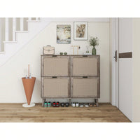 Modern 4-Door Freestanding Shoe Rack With Double-Layer Storage And Pine Legs