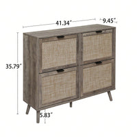 Modern 4-Door Freestanding Shoe Rack With Double-Layer Storage And Pine Legs