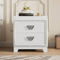 Elegant Nightstand With Metal Handles And Sparkling Decoration – 2 Drawers For Bedroom And Living Room