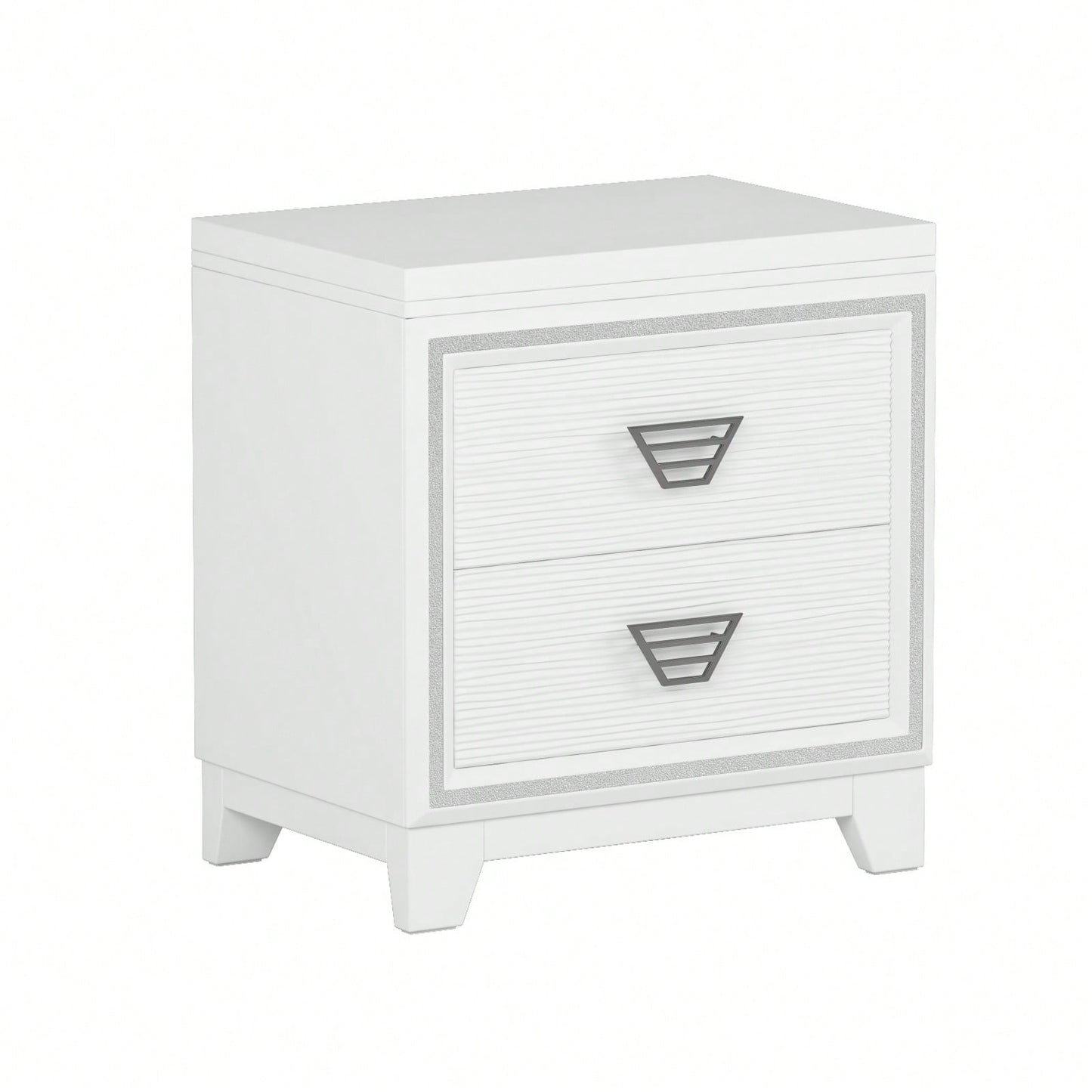 Elegant Nightstand With Metal Handles And Sparkling Decoration – 2 Drawers For Bedroom And Living Room