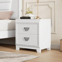 Elegant Nightstand With Metal Handles And Sparkling Decoration – 2 Drawers For Bedroom And Living Room