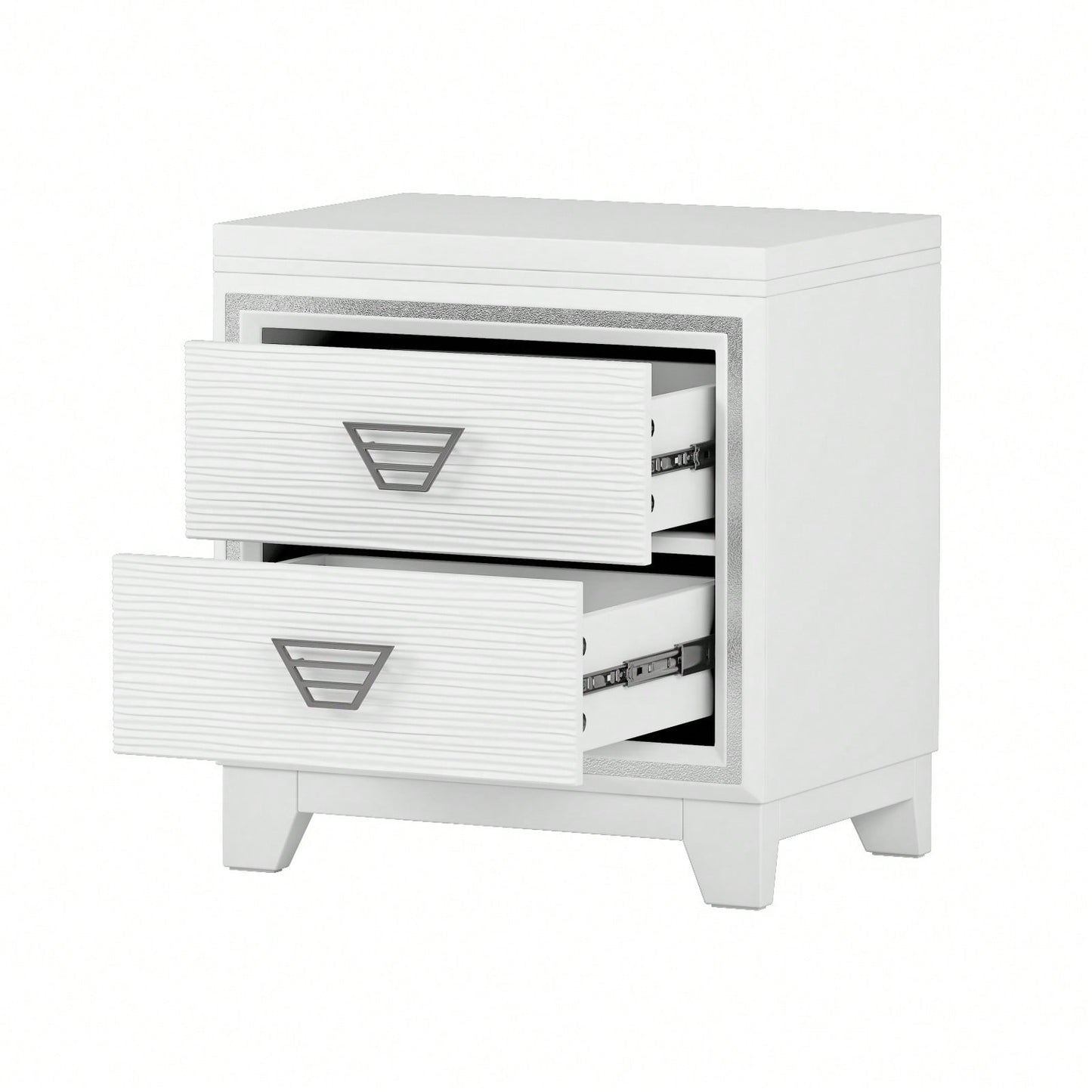 Elegant Nightstand With Metal Handles And Sparkling Decoration – 2 Drawers For Bedroom And Living Room