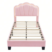 Twin Size Upholstered Flower-Shape Bed Elegant Flower Headboard With LED Light Strip