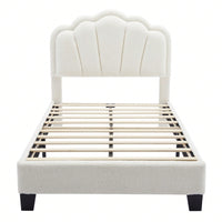 Twin Size Upholstered Flower-Shape Bed Elegant Flower Headboard With LED Light Strip
