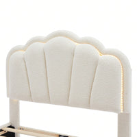 Twin Size Upholstered Flower-Shape Bed Elegant Flower Headboard With LED Light Strip