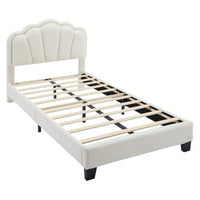 Twin Size Upholstered Flower-Shape Bed Elegant Flower Headboard With LED Light Strip