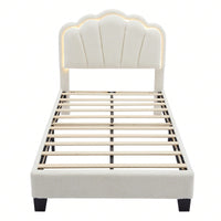 Twin Size Upholstered Flower-Shape Bed Elegant Flower Headboard With LED Light Strip