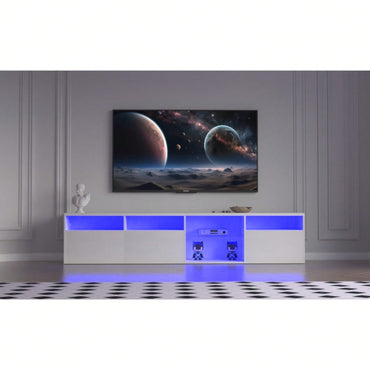 82.6 Inch Modern LED TV Console with RGB Lighting and Storage Cabinets for Entertainment Center