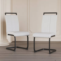 Set of 2 Modern PU Faux Leather High Back Dining Chairs with Black Metal Legs for Kitchen Office and Dining Room