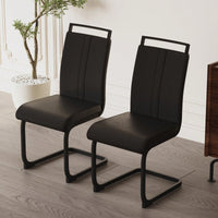 Set of 2 Modern PU Faux Leather High Back Dining Chairs with Black Metal Legs for Kitchen Office and Dining Room