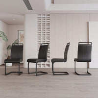 Set of 2 Modern PU Faux Leather High Back Dining Chairs with Black Metal Legs for Kitchen Office and Dining Room
