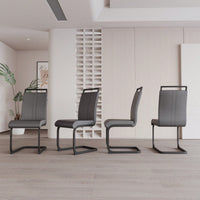 Set of 2 Modern PU Faux Leather High Back Dining Chairs with Black Metal Legs for Kitchen Office and Dining Room