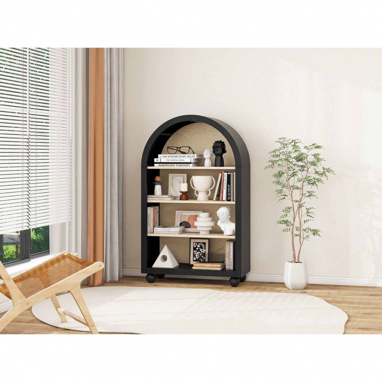 Modern Arched 4-Tier Bookcase Stylish Storage Cabinet for Living Room Bedroom Durable MDF with Anti-Tipping Device Ideal for Small Spaces