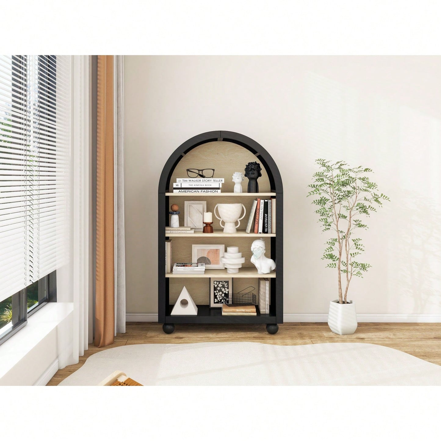 Modern Arched 4-Tier Bookcase Stylish Storage Cabinet for Living Room Bedroom Durable MDF with Anti-Tipping Device Ideal for Small Spaces