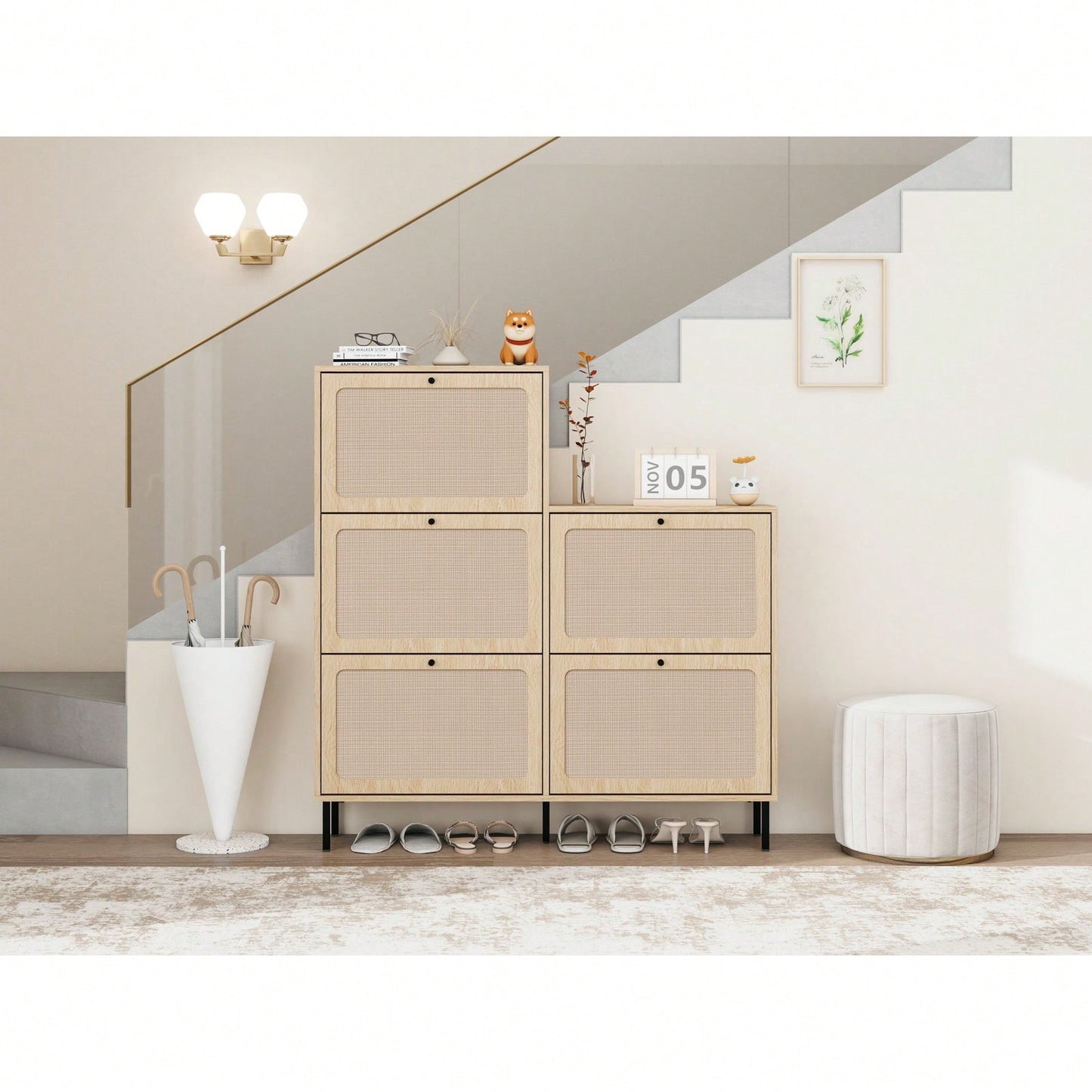 5 Door Shoe Rack, Freestanding Modern Shoe Storage Cabinet, For Entryway