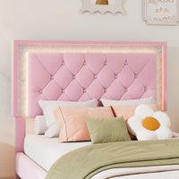 Upholstered Bed Frame With LED Lights,Modern Velvet Bed With Tufted Headboard