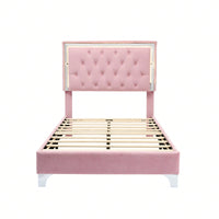 Upholstered Bed Frame With LED Lights,Modern Velvet Bed With Tufted Headboard