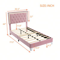 Upholstered Bed Frame With LED Lights,Modern Velvet Bed With Tufted Headboard