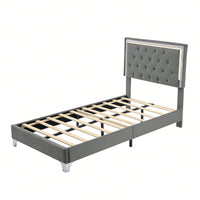 Upholstered Bed Frame With LED Lights,Modern Velvet Bed With Tufted Headboard