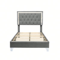 Upholstered Bed Frame With LED Lights,Modern Velvet Bed With Tufted Headboard