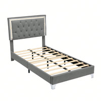 Upholstered Bed Frame With LED Lights,Modern Velvet Bed With Tufted Headboard