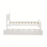 Twin Size Solid Wood Platform Bed Frame With Trundle For Limited Space Kids, Teens, Adults, No Need Box Spring