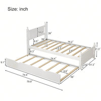 Twin Size Solid Wood Platform Bed Frame With Trundle For Limited Space Kids, Teens, Adults, No Need Box Spring