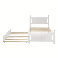 Twin Size Solid Wood Platform Bed Frame With Trundle For Limited Space Kids, Teens, Adults, No Need Box Spring