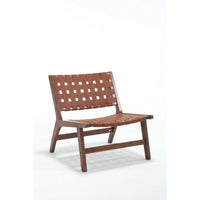 Saddle Leather Woven Leisure Chair, Solid Wood Legs, Suitable For Living Room, Study Or Balcony